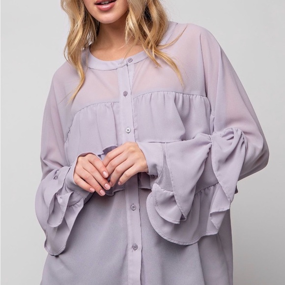 Easel Lavender Ruffle Blouse - Picture 5 of 5